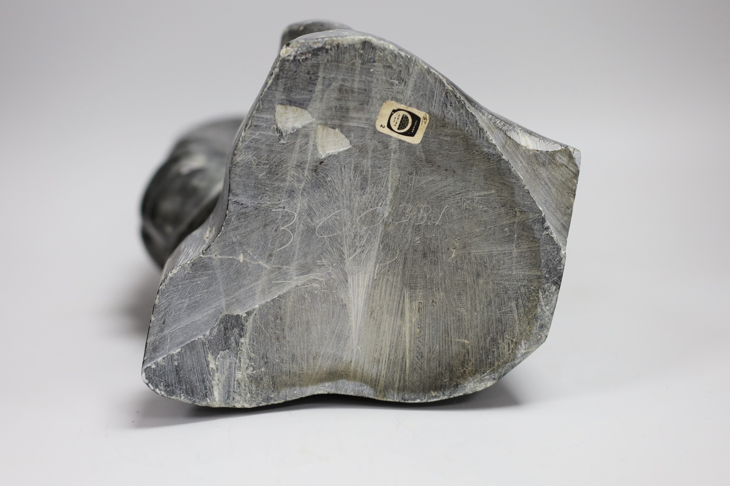 A large Inuit soapstone carving, 36cm, labelled Eskimo art Canada